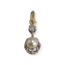 Pendentif d'occasion 2 ors 750 perle de culture diamant