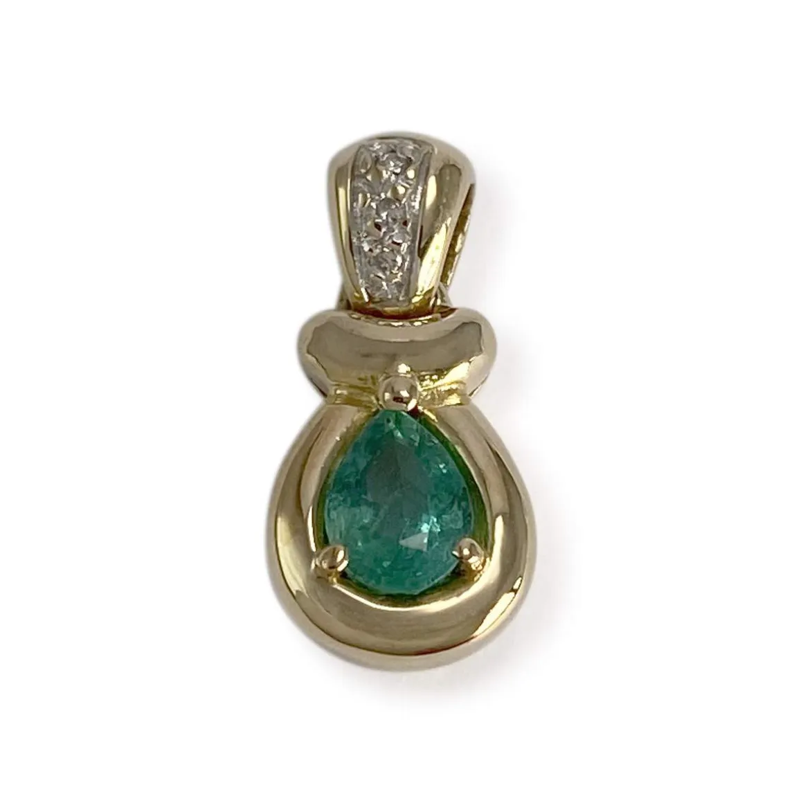 Pendentif d'occasion or 750 2 tons diamants emeraude