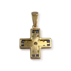Pendentif d'occasion or 750 2 tons motif croix diamants saphirs