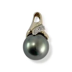 Pendentif d'occasion or 750 2 tons perle de tahiti diamants