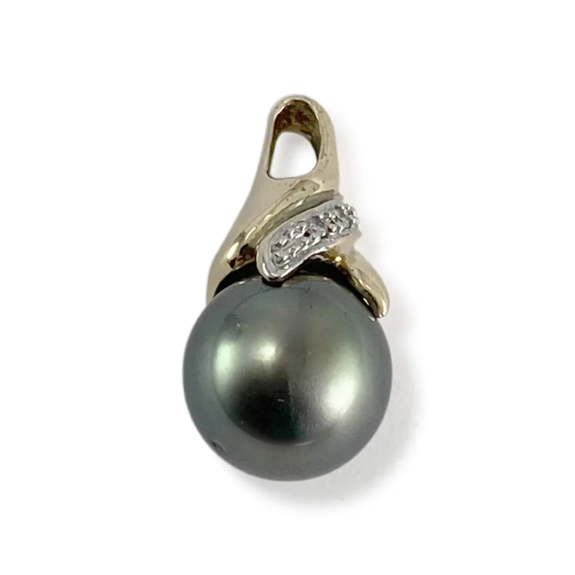 Pendentif d'occasion or 750 2 tons perle de tahiti diamants
