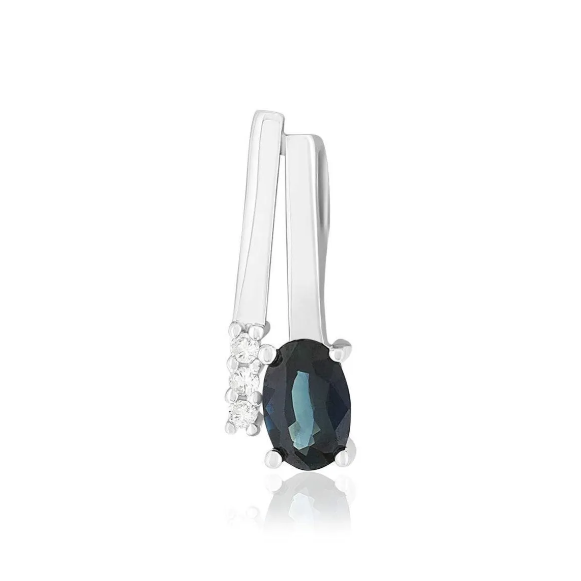 Pendentif or 375 blanc saphir ovale et diamants