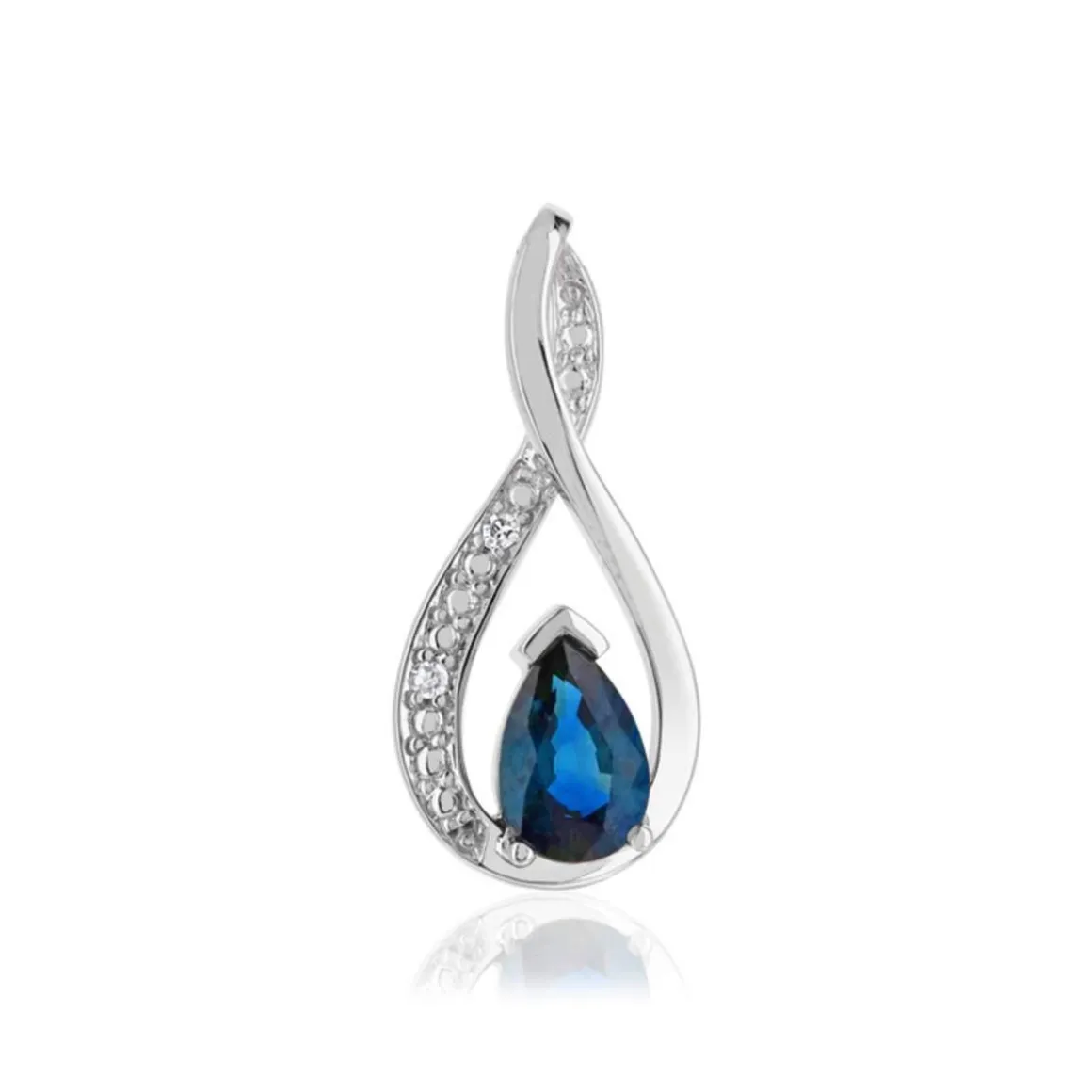 Pendentif or 375 blanc saphir taille poire et diamants