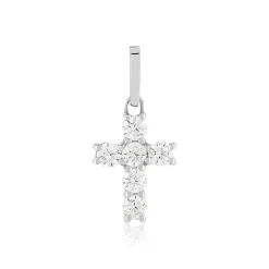 Pendentif or 375 blanc zirconias blancs croix