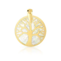 Pendentif or 375 jaune arbre de vie et nacre