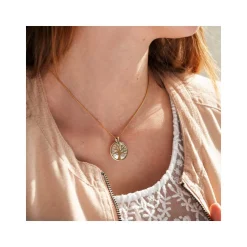 Pendentif or 375 jaune arbre de vie et nacre