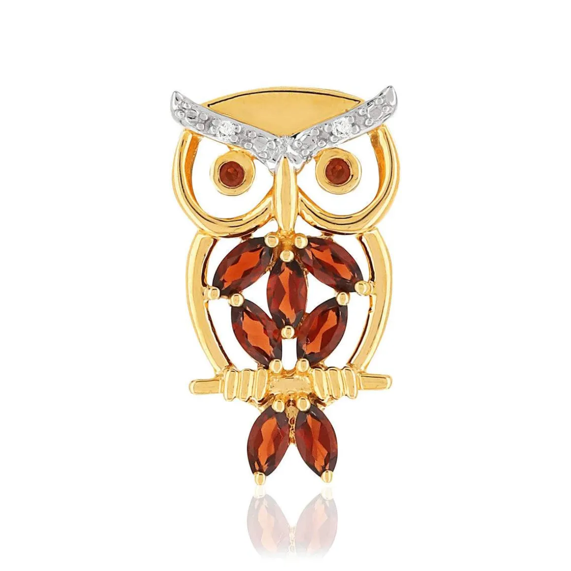 Pendentif or 375 jaune chouette diamants et grenats