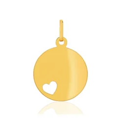 Pendentif or 375 jaune, disque motif coeur