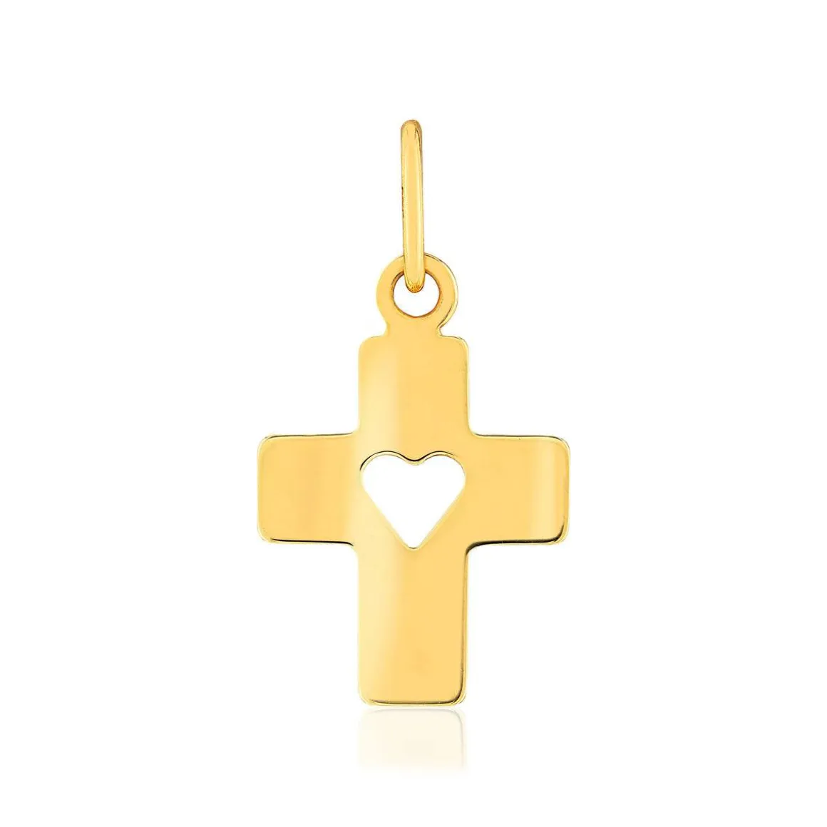 Pendentif or 375 jaune, motif croix et coeur.