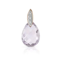 Pendentif or 375 rose goutte briolette améthyste pastel et diamants