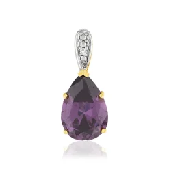 Pendentif or 375 2 tons améthyste taille poire et diamant