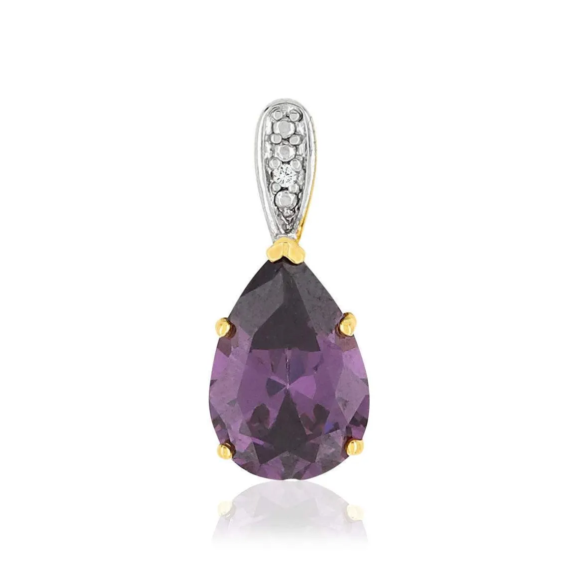 Pendentif or 375 2 tons améthyste taille poire et diamant