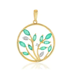 Pendentif or 375 2 tons arbre émeraudes et diamants