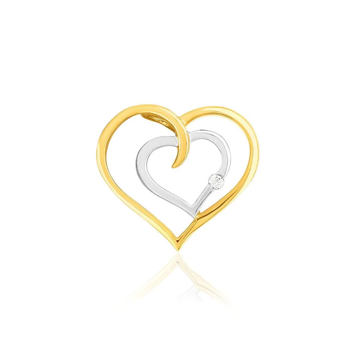 Pendentif or 375 2 tons diamant motif coeur