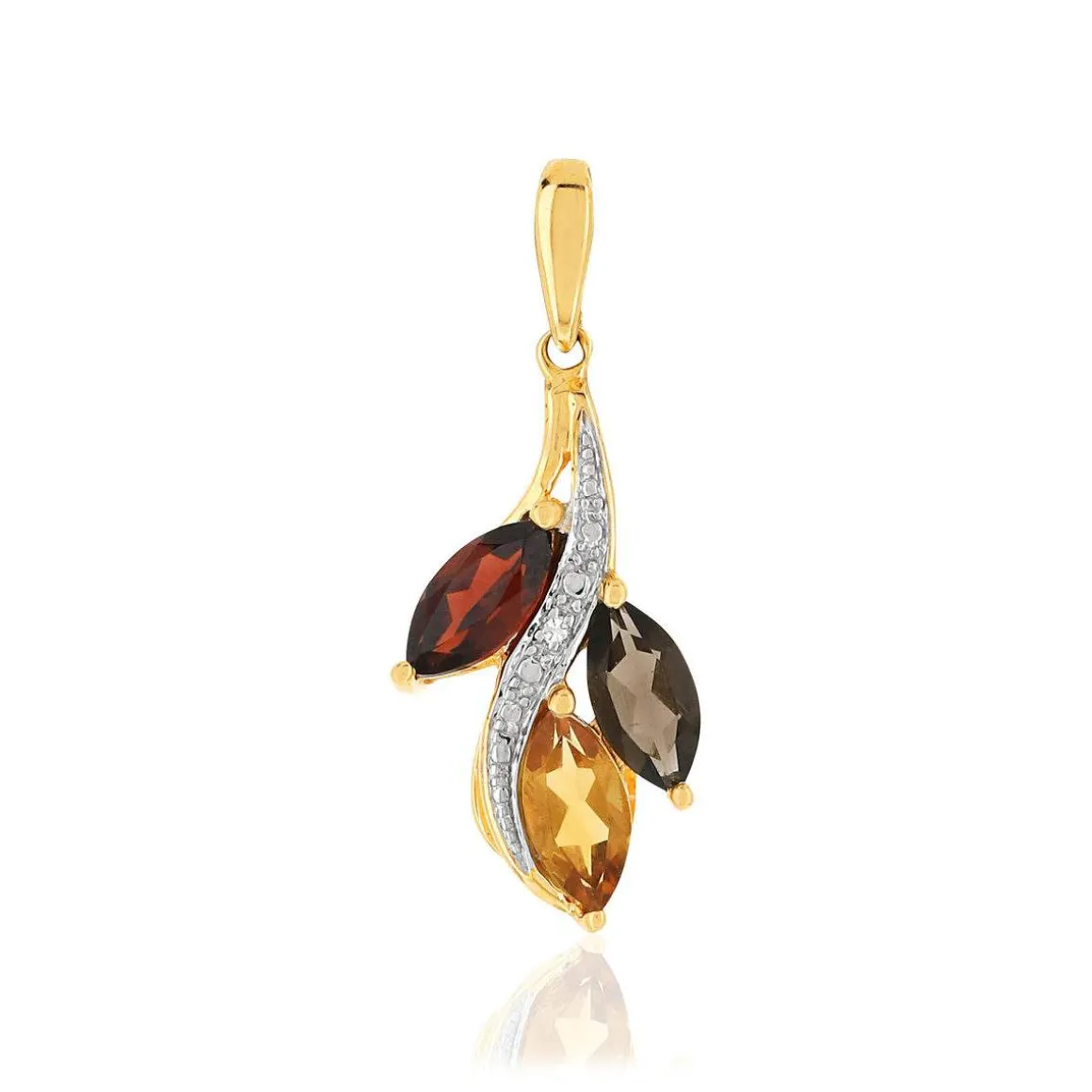 Pendentif or 375 2 tons feuille pierres fines taille marquise et diamant