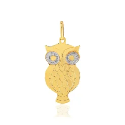 Pendentif or 375 2 tons, motif hibou