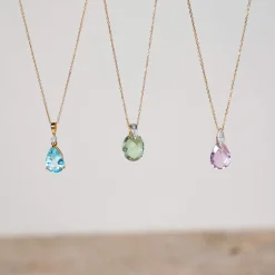 Pendentif or 375 2 tons topaze bleue traitée taille poire et diamant