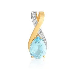Pendentif or 750 2 tons topaze bleue traitée taille poire et diamants