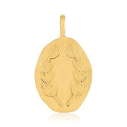 Pendentif plaqué or médaille motif laurier