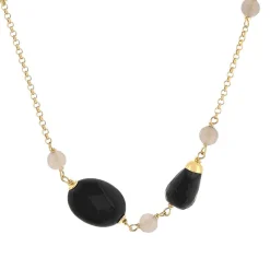 Sautoir argent 925 rose, onyx et agates grises 100 cm