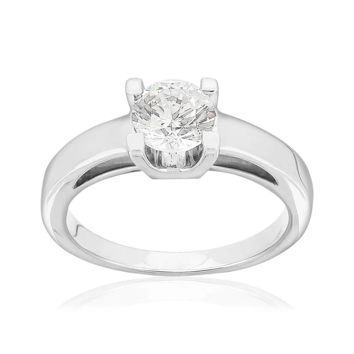 Solitaire or 750 blanc diamant HSI 1 carat