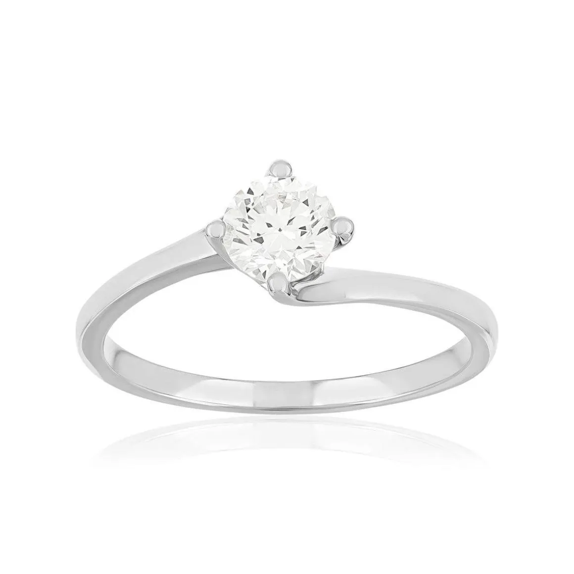Solitaire or 750 blanc diamant synthétique 0,5 carat