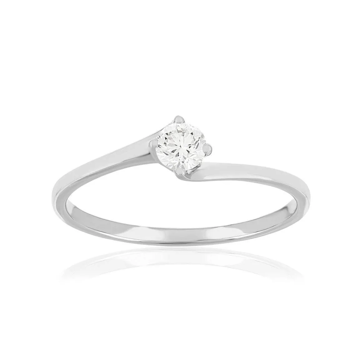 Solitaire or 750 blanc diamant synthétique 0,2 carat