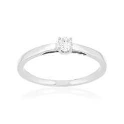 Solitaire or 750 blanc diamant synthétique 0,1 carat