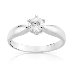 Solitaire or 750 blanc diamant synthétique 0,5 carat