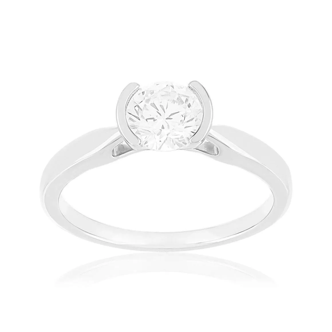 Solitaire or 750 blanc diamant synthétique 0.8 carat