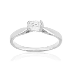 Solitaire or 750 blanc diamant synthétique 0.4 carat