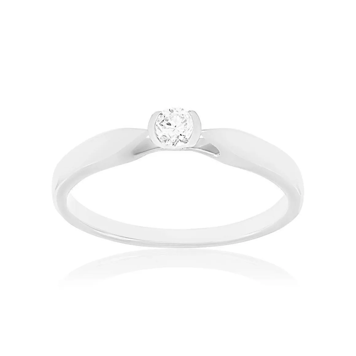 Solitaire or 750 blanc diamant synthétique 0.1 carat
