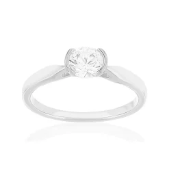 Solitaire or 750 blanc diamant synthétique 0.5 carat