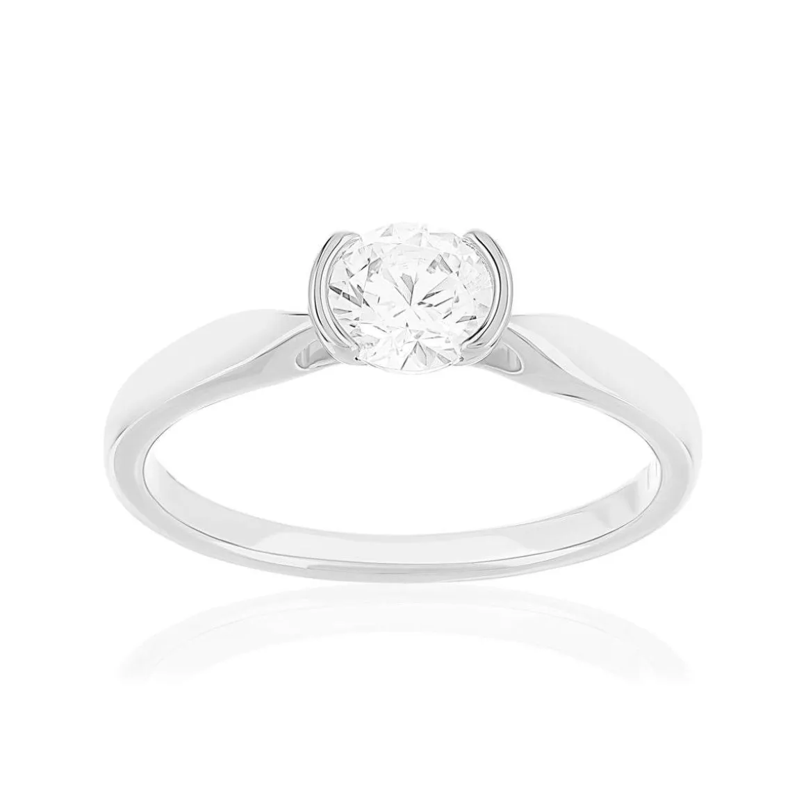 Solitaire or 750 blanc diamant synthétique 0.5 carat