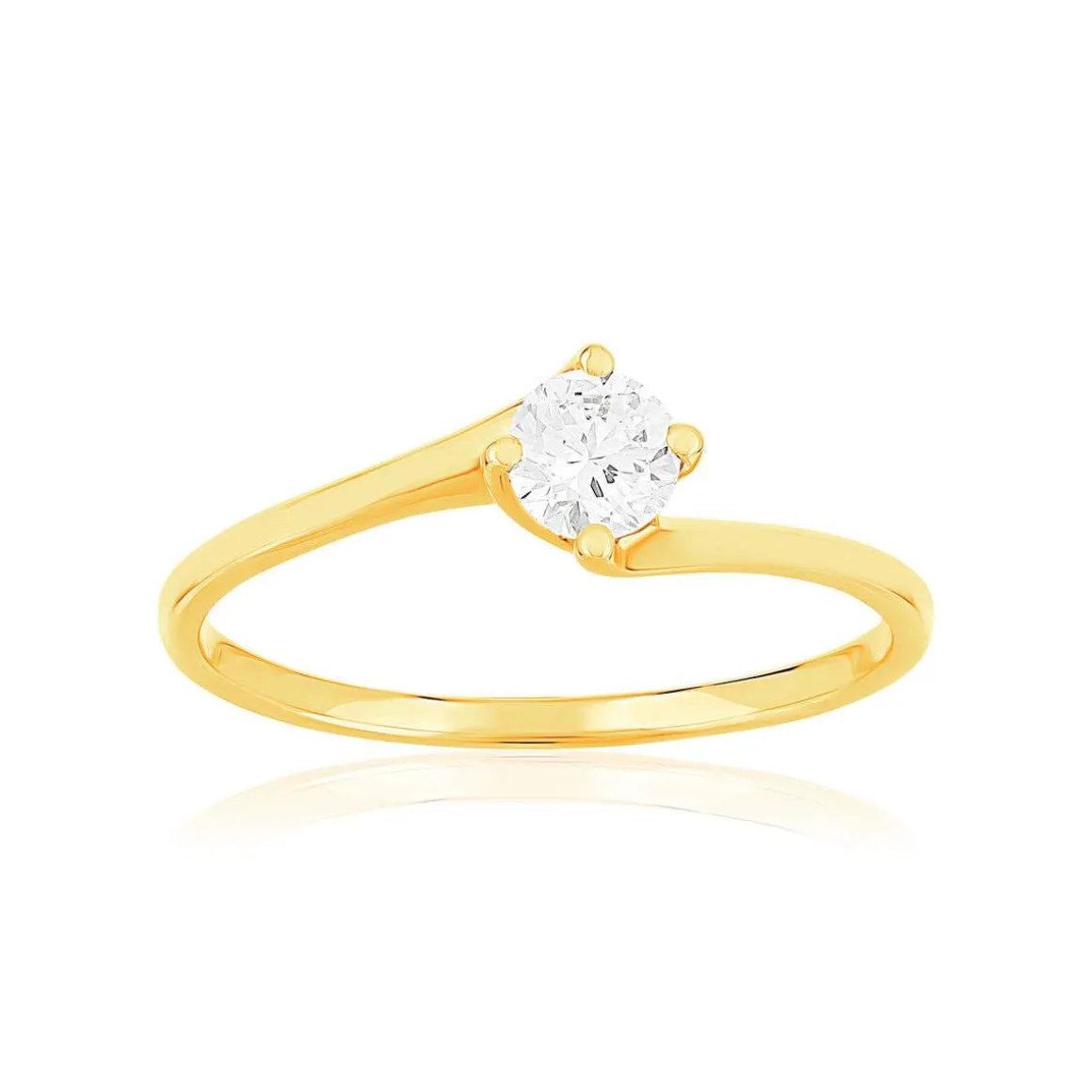 Solitaire or 750 jaune diamant synthétique 0,3 carat